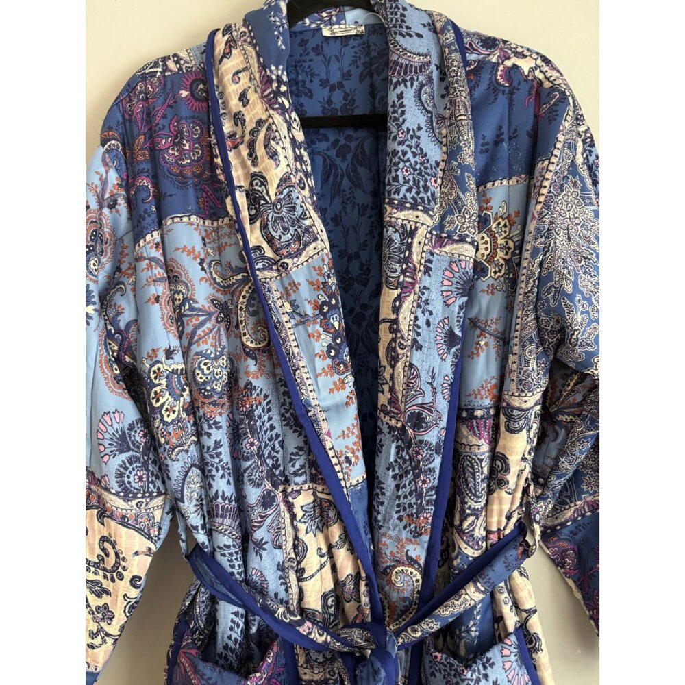 NEW Free People Intimately In Your Dream Robe Blue Paisley Size S $299 [jb] - Picture 6 of 9